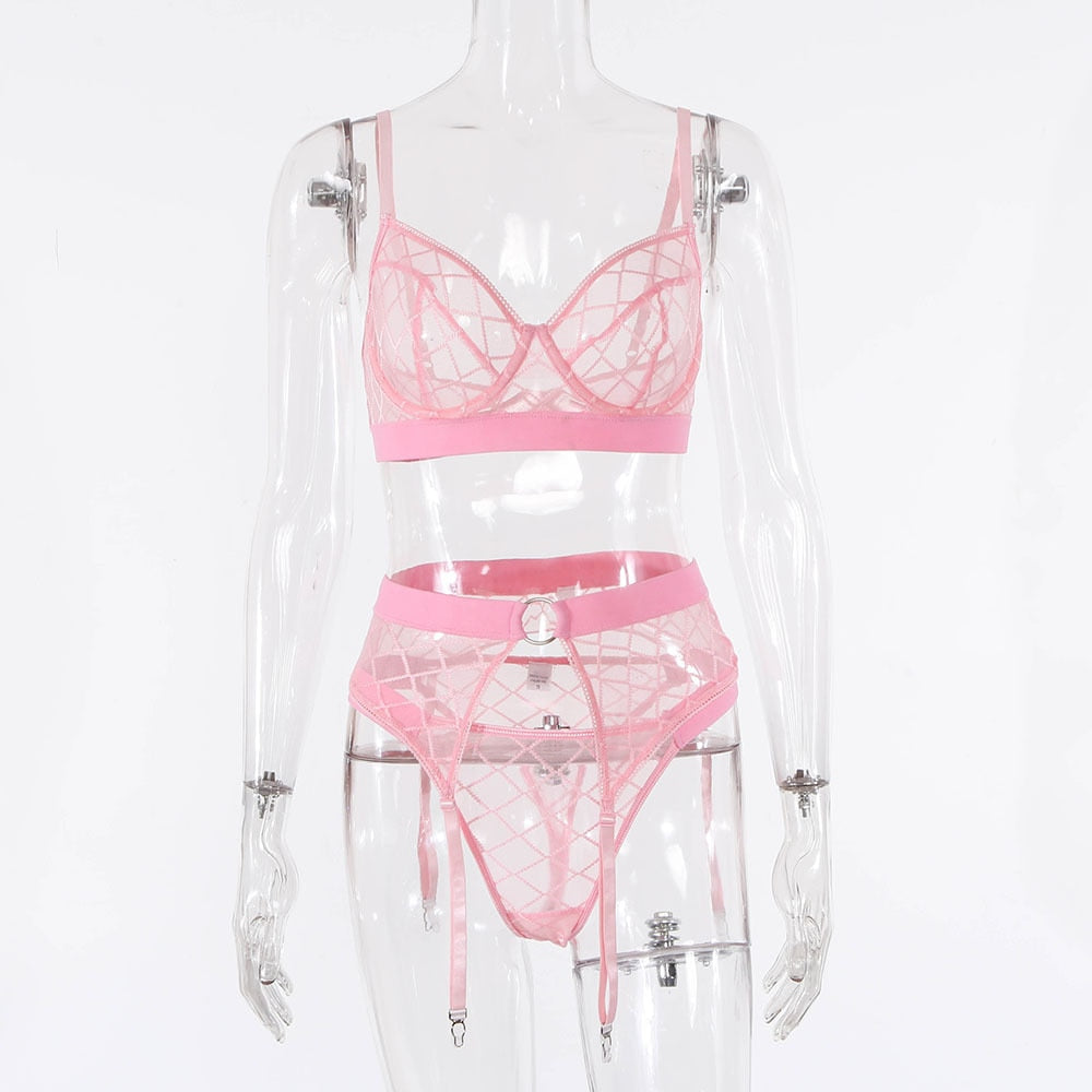 2 Piece Black Plaid Underwear Brief Sets Rhomboids Lace Bra and Panty Garter Transparent Lingerie Set The Clothing Company Sydney