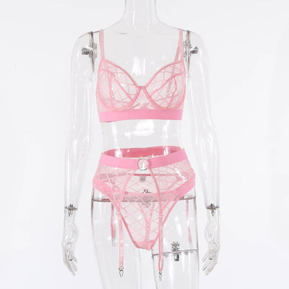 2 Piece Black Plaid Underwear Brief Sets Rhomboids Lace Bra and Panty Garter Transparent Lingerie Set The Clothing Company Sydney