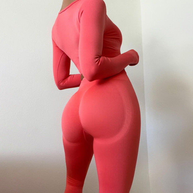 2 Piece Gym Fitness High Waist Running Sportswear Sports Long Sleeve Leggings Suit Seamless Yoga Wear The Clothing Company Sydney