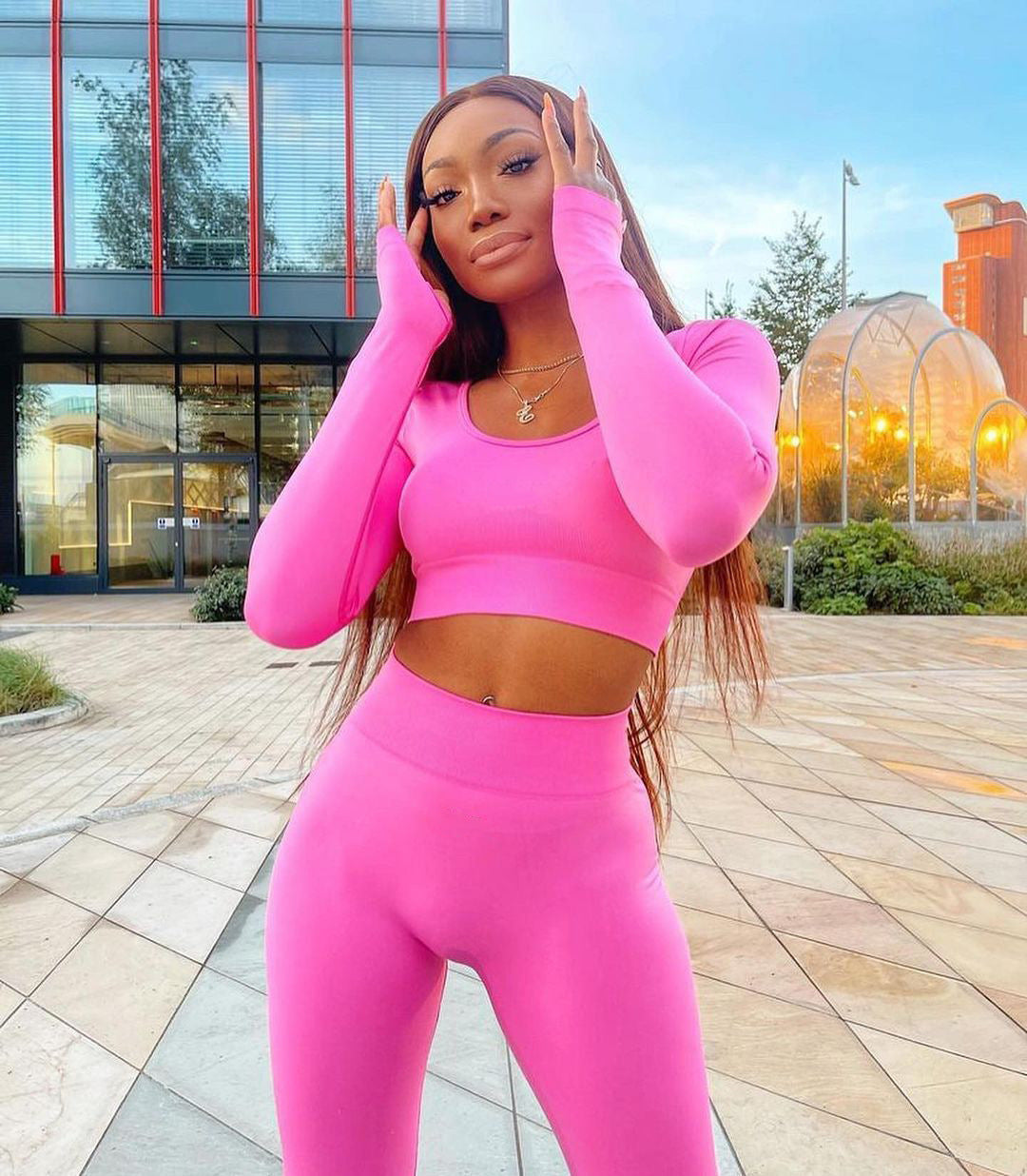 2 Piece Gym Fitness High Waist Running Sportswear Sports Long Sleeve Leggings Suit Seamless Yoga Wear The Clothing Company Sydney