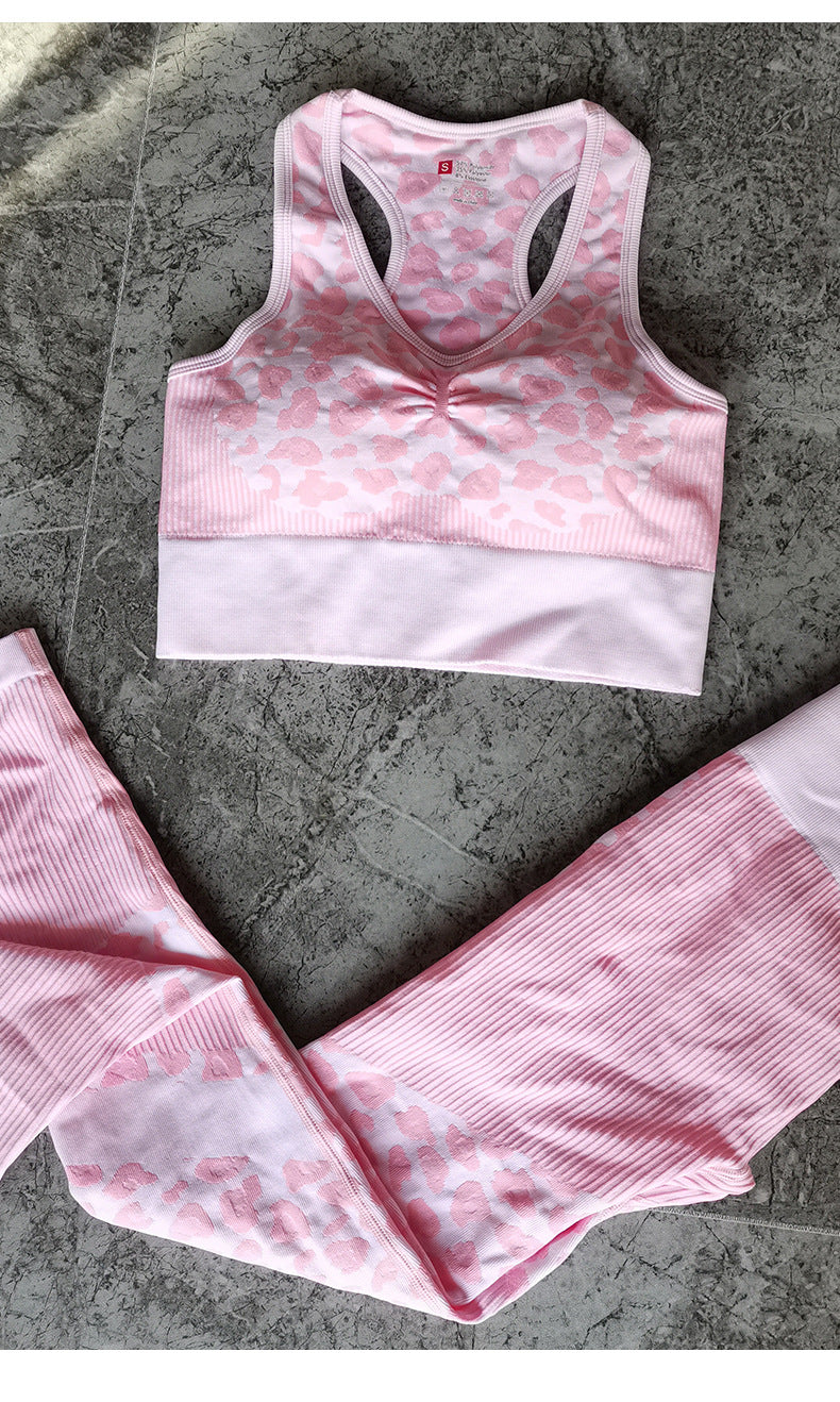 2 Piece Seamless Leopard Print High Waist Push Hip Running Fitness Wear Gym Workout Yoga Pants Sports Bra Set The Clothing Company Sydney