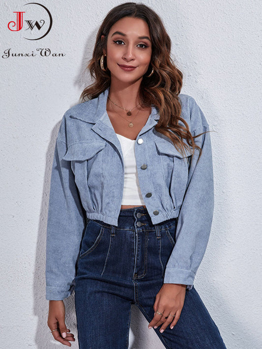 Autumn Spring Short Jacket Loose Turn Down Collar Long Sleeve Corduroy Coat  Outerwear The Clothing Company Sydney