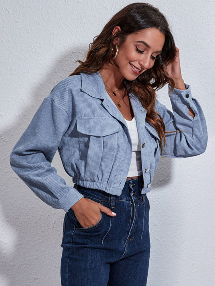 Autumn Spring Short Jacket Loose Turn Down Collar Long Sleeve Corduroy Coat  Outerwear The Clothing Company Sydney