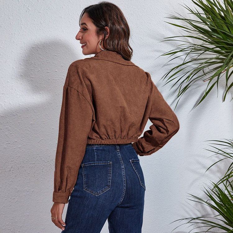 Autumn Spring Short Jacket Loose Turn Down Collar Long Sleeve Corduroy Coat  Outerwear The Clothing Company Sydney