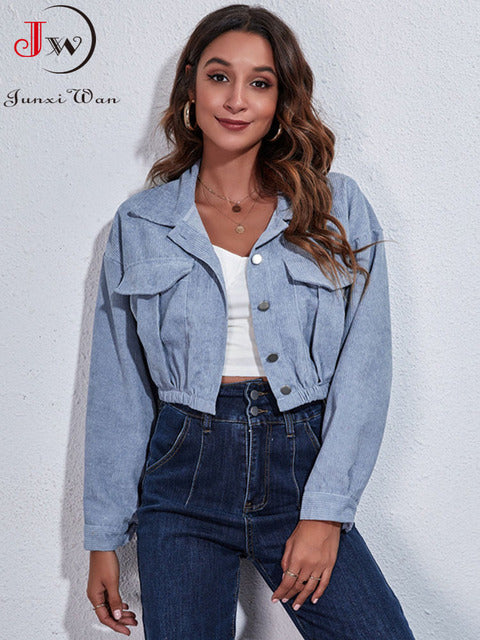Autumn Spring Short Jacket Loose Turn Down Collar Long Sleeve Corduroy Coat  Outerwear The Clothing Company Sydney