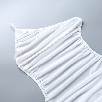 Summer Hollow Out White Midi Ruched Sleeveless Backless Club Khaki Y2K Beach Party Dress The Clothing Company Sydney