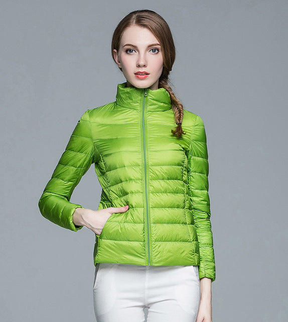 Ladies Stand Collar Duck Down Ultra Light Slim Long Sleeve Parka Puffer Jacket The Clothing Company Sydney