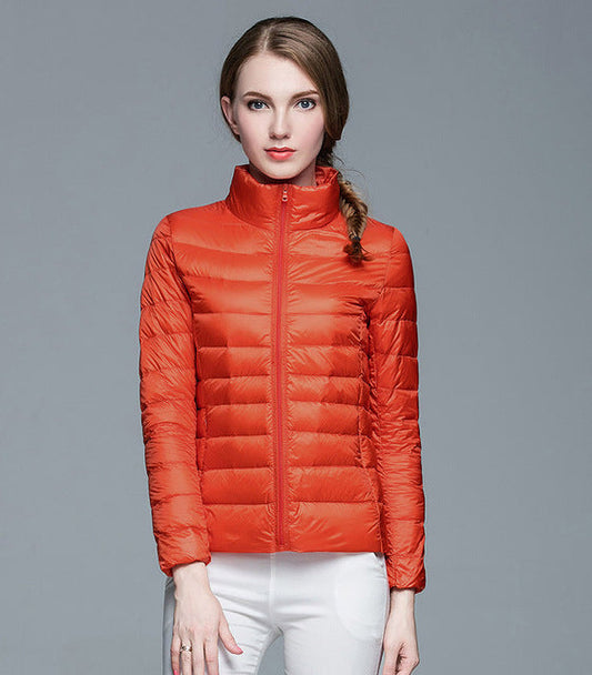 Ladies Stand Collar Duck Down Ultra Light Slim Long Sleeve Parka Puffer Jacket The Clothing Company Sydney
