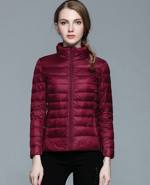Ladies Stand Collar Duck Down Ultra Light Slim Long Sleeve Parka Puffer Jacket The Clothing Company Sydney