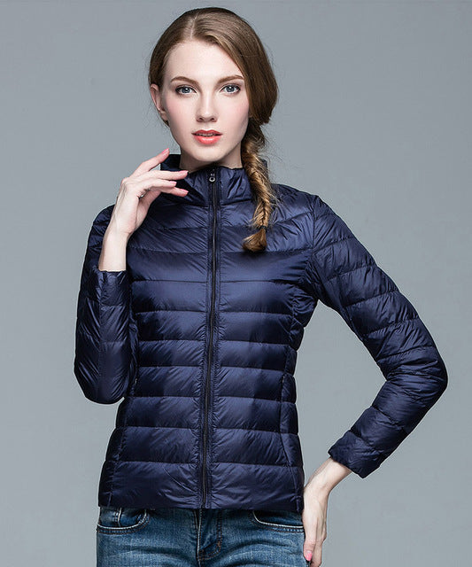 Ladies Stand Collar Duck Down Ultra Light Slim Long Sleeve Parka Puffer Jacket The Clothing Company Sydney