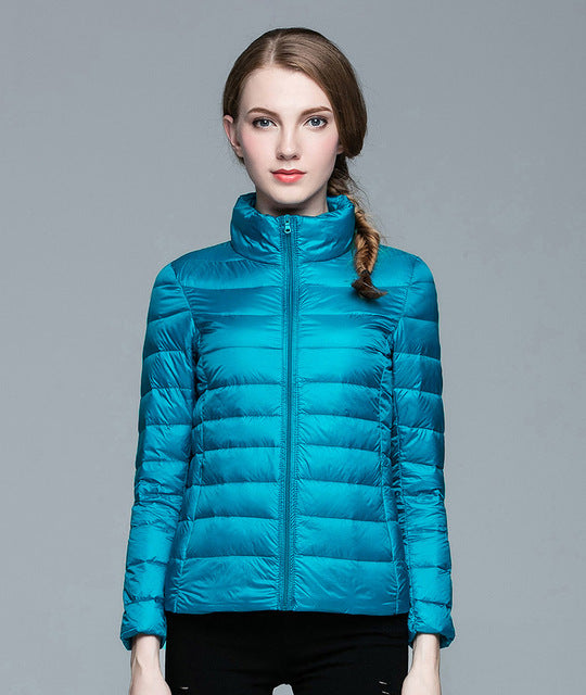 Ladies Stand Collar Duck Down Ultra Light Slim Long Sleeve Parka Puffer Jacket The Clothing Company Sydney