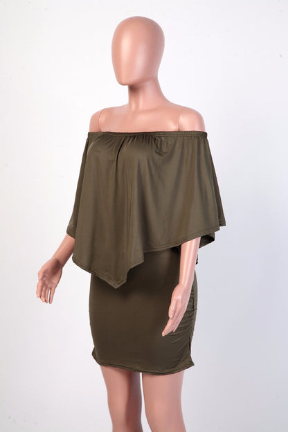 Army green Slash Neck Mini Off Shoulder Sexy Beach Casual Dress The Clothing Company Sydney