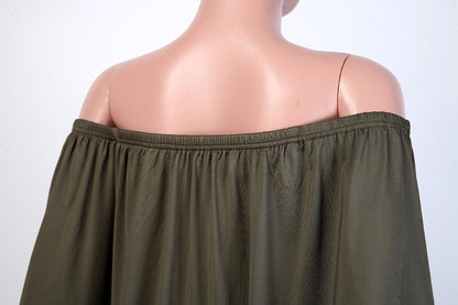 Army green Slash Neck Mini Off Shoulder Sexy Beach Casual Dress The Clothing Company Sydney