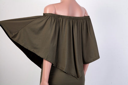 Army green Slash Neck Mini Off Shoulder Sexy Beach Casual Dress The Clothing Company Sydney