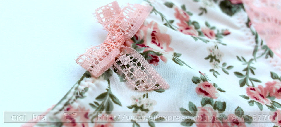 2 Piece Silk Lace Floral Push up Bow Bra and Hollow out Panties The Clothing Company Sydney