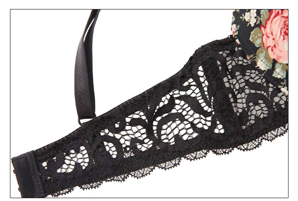 2 Piece Silk Lace Floral Push up Bow Bra and Hollow out Panties The Clothing Company Sydney