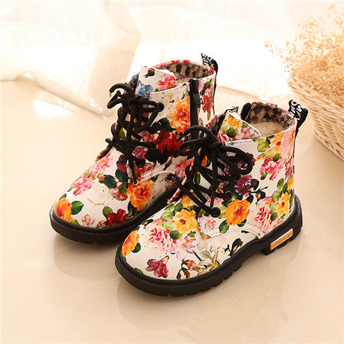 Comfy Kids Floral Martin Elegant Flower Print PU Leather Shoes Rubber Boots For Girls The Clothing Company Sydney