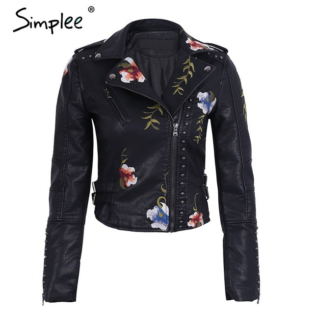 Embroidered Floral Faux Leather Jacket Outerwear The Clothing Company Sydney