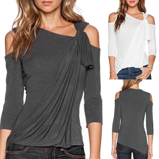 Cut Out Shoulder 3/4 Sleeve Asymmetric Casual Loose Fit Top The Clothing Company Sydney