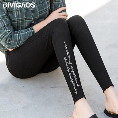 Spring Embroidered Letters Washed Jeans Leggings Skinny Slim Woven Pencil Pants Jeans Jeggings The Clothing Company Sydney