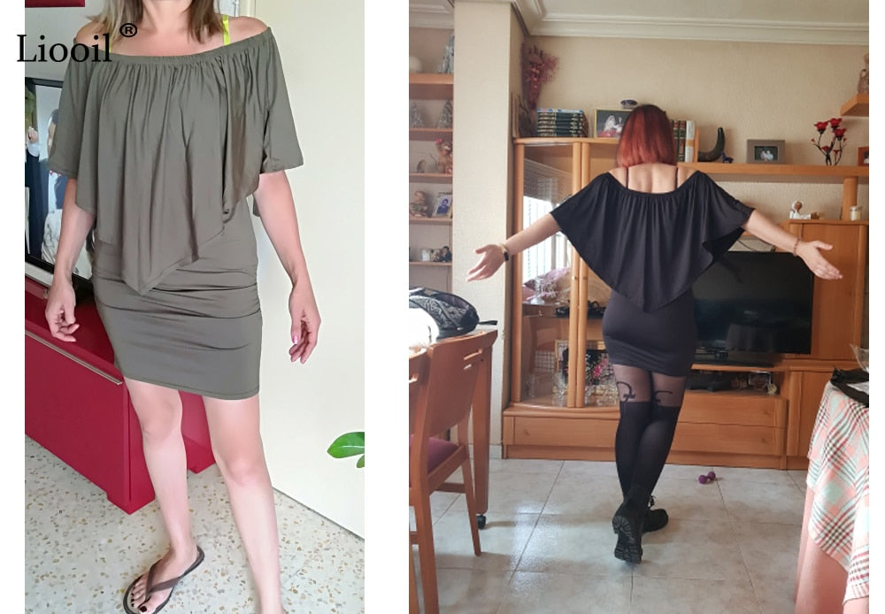 Army green Slash Neck Mini Off Shoulder Sexy Beach Casual Dress The Clothing Company Sydney