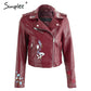Embroidery faux leather coat Motorcycle zipper wine red leather jacket women Fashion cool outerwear winter jacket The Clothing Company Sydney