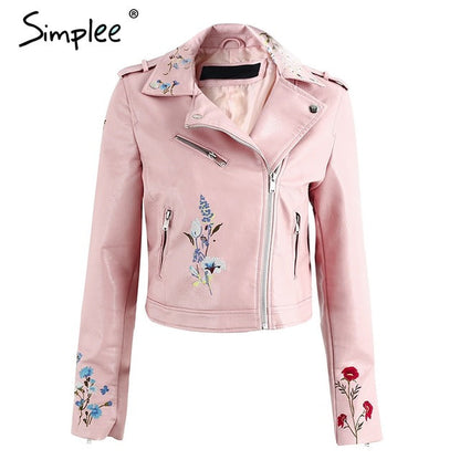 Embroidery faux leather coat Motorcycle zipper wine red leather jacket women Fashion cool outerwear winter jacket The Clothing Company Sydney