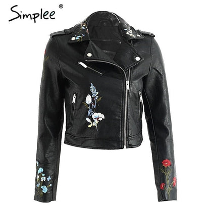 Embroidery faux leather coat Motorcycle zipper wine red leather jacket women Fashion cool outerwear winter jacket The Clothing Company Sydney