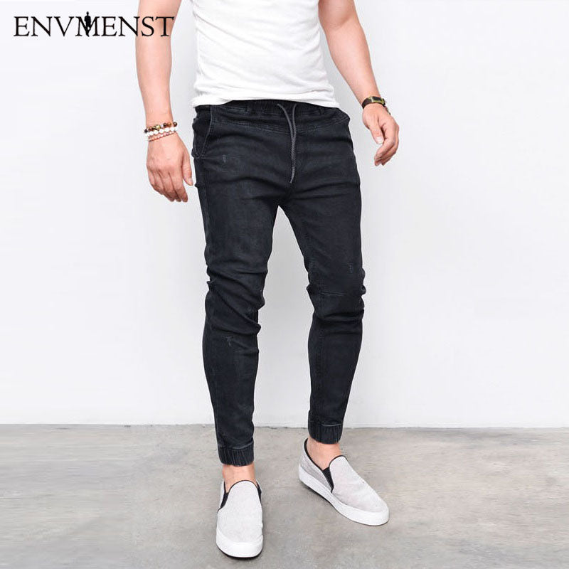 Men's Harem Jeans Washed Feet Shinny Denim Pants Hip Hop Sportswear Elastic Waist Joggers Pants The Clothing Company Sydney