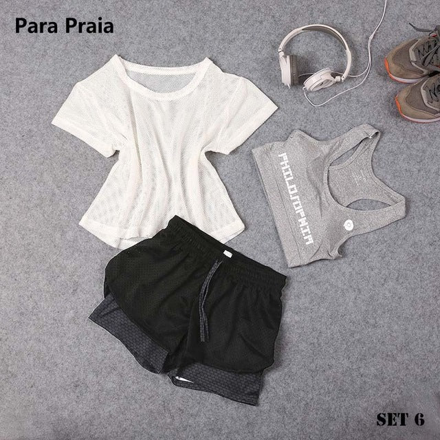 Three Piece Yoga Set Sport Shirt for Women Sports bra Fitness Flare Pants Tracksuit Gym Leggings in 15 styles The Clothing Company Sydney