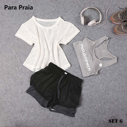 Three Piece Yoga Set Sport Shirt for Women Sports bra Fitness Flare Pants Tracksuit Gym Leggings in 15 styles The Clothing Company Sydney