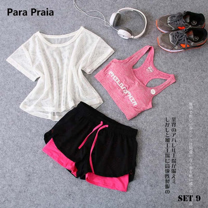 Three Piece Yoga Set Sport Shirt for Women Sports bra Fitness Flare Pants Tracksuit Gym Leggings in 15 styles The Clothing Company Sydney