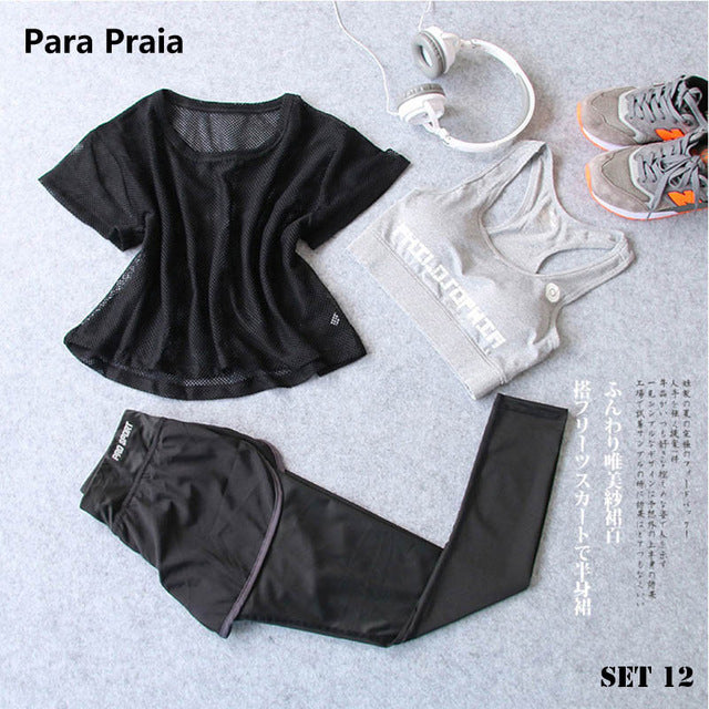 Three Piece Yoga Set Sport Shirt for Women Sports bra Fitness Flare Pants Tracksuit Gym Leggings in 15 styles The Clothing Company Sydney