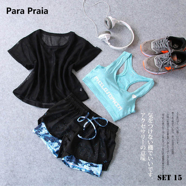 Three Piece Yoga Set Sport Shirt for Women Sports bra Fitness Flare Pants Tracksuit Gym Leggings in 15 styles The Clothing Company Sydney