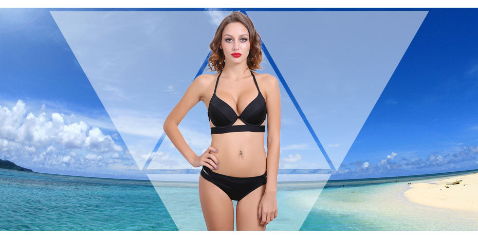 2 Piece Halter Neck Low Waist Split Band Bikini Swimsuit Swimwear The Clothing Company Sydney