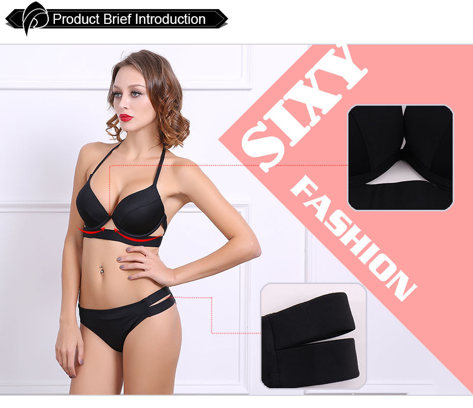 2 Piece Halter Neck Low Waist Split Band Bikini Swimsuit Swimwear The Clothing Company Sydney