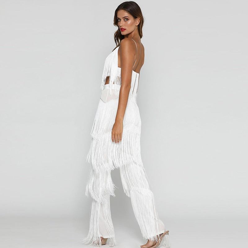 Two Piece Sets Long Pants And Strap Tops Tassel Set Trousers Sexy Solid Party Club Casual Wear Suit The Clothing Company Sydney