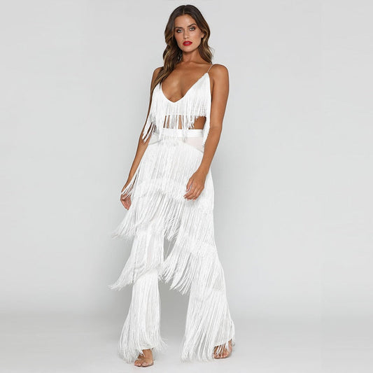 Two Piece Sets Long Pants And Strap Tops Tassel Set Trousers Sexy Solid Party Club Casual Wear Suit The Clothing Company Sydney