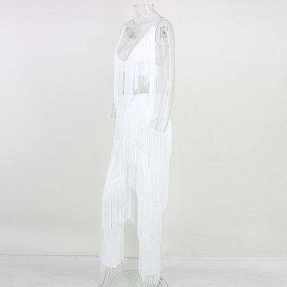 Two Piece Sets Long Pants And Strap Tops Tassel Set Trousers Sexy Solid Party Club Casual Wear Suit The Clothing Company Sydney