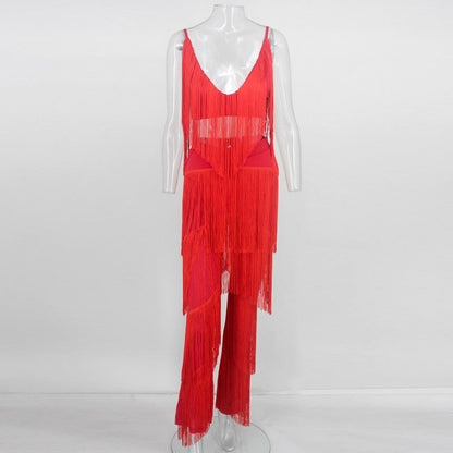 Two Piece Sets Long Pants And Strap Tops Tassel Set Trousers Sexy Solid Party Club Casual Wear Suit The Clothing Company Sydney