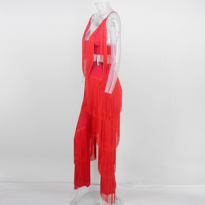 Two Piece Sets Long Pants And Strap Tops Tassel Set Trousers Sexy Solid Party Club Casual Wear Suit The Clothing Company Sydney