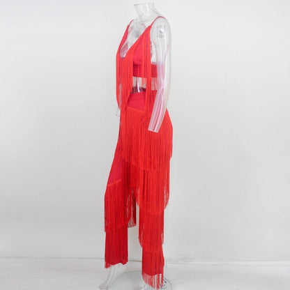 Two Piece Sets Long Pants And Strap Tops Tassel Set Trousers Sexy Solid Party Club Casual Wear Suit The Clothing Company Sydney