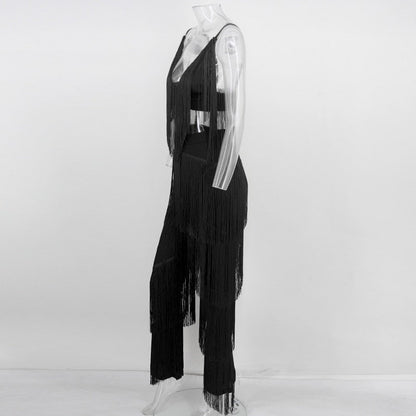 Two Piece Sets Long Pants And Strap Tops Tassel Set Trousers Sexy Solid Party Club Casual Wear Suit The Clothing Company Sydney