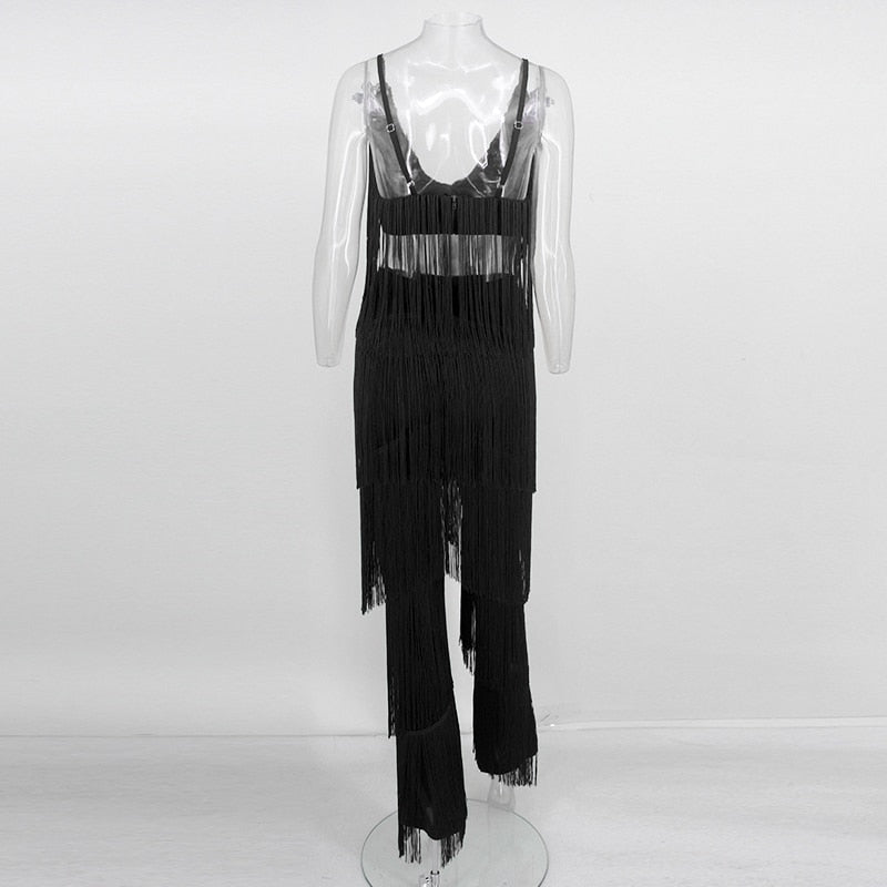 Two Piece Sets Long Pants And Strap Tops Tassel Set Trousers Sexy Solid Party Club Casual Wear Suit The Clothing Company Sydney