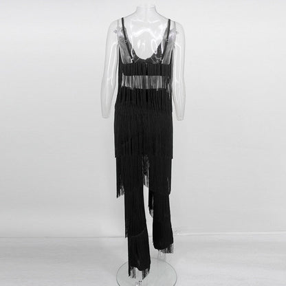 Two Piece Sets Long Pants And Strap Tops Tassel Set Trousers Sexy Solid Party Club Casual Wear Suit The Clothing Company Sydney