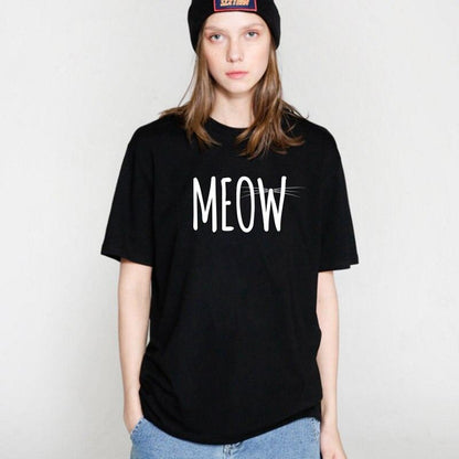 100% Cotton Meow Print Women Cat Casual Funny Shirt Top Tee Hipster T-Shirt The Clothing Company Sydney
