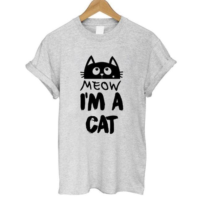 100% Cotton Meow Print Women Cat Casual Funny Shirt Top Tee Hipster T-Shirt The Clothing Company Sydney