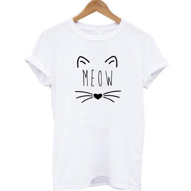 100% Cotton Meow Print Women Cat Casual Funny Shirt Top Tee Hipster T-Shirt The Clothing Company Sydney