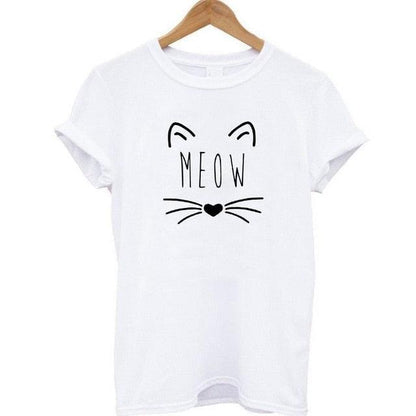 100% Cotton Meow Print Women Cat Casual Funny Shirt Top Tee Hipster T-Shirt The Clothing Company Sydney