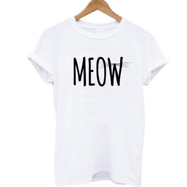 100% Cotton Meow Print Women Cat Casual Funny Shirt Top Tee Hipster T-Shirt The Clothing Company Sydney